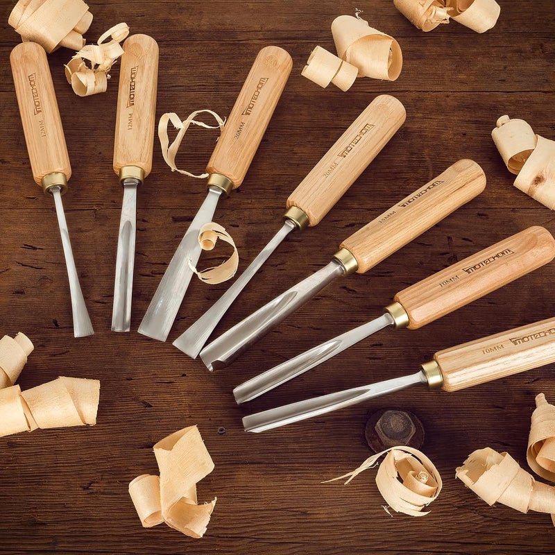 IMOTECHOM 7-Pieces Woodworking Wood Carving Tools Chisel Set with Canvas Bag, Gouges and Carving Chisel Set, Razor Sharp CR-V 60 Steel Blades - Image 4